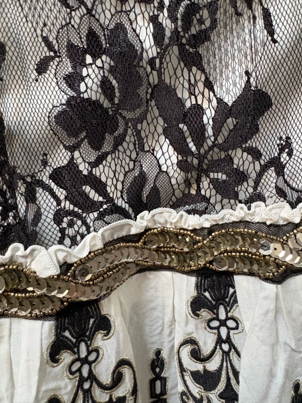 Laurie & Joe  Black & Ivory Beaded Lace Maxi Tiered Dress NWT - Picture 12 of 14